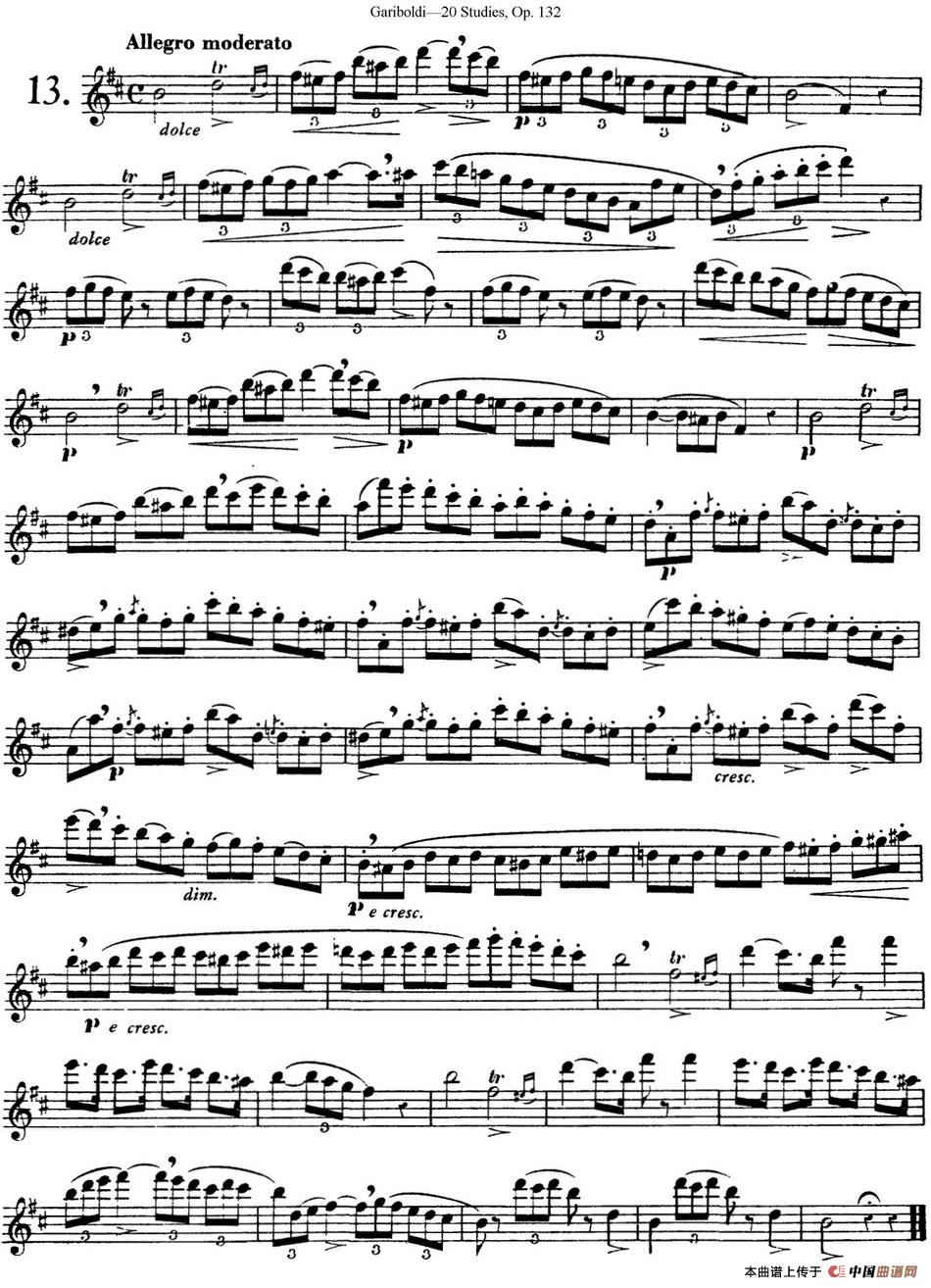 二十首练习曲作品132号之13长笛谱