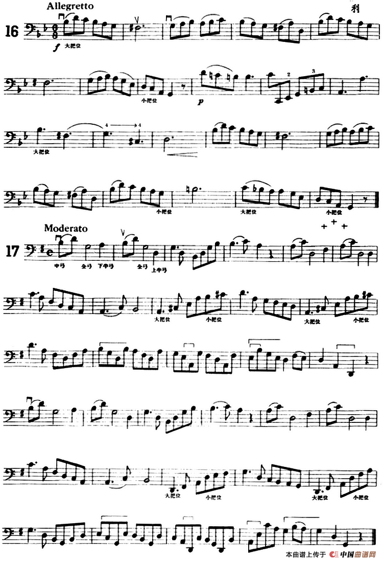 大提琴练习曲：大把位（16—21）小提琴谱