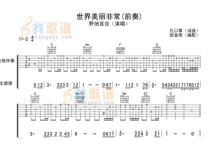 世界美丽非常【前奏〗木吉他版本！吉他谱