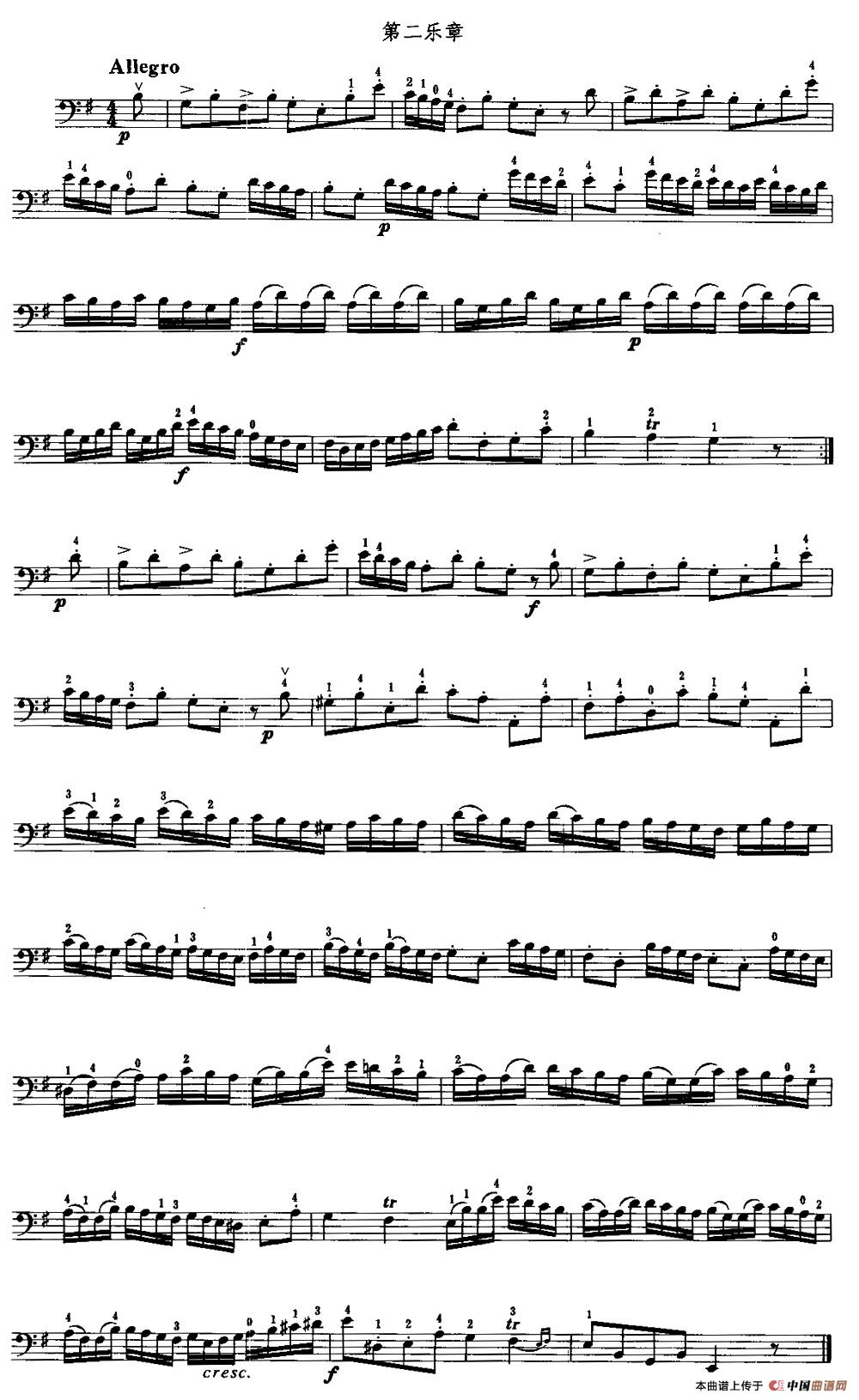 e小调奏鸣曲第二乐章（大提琴）小提琴谱