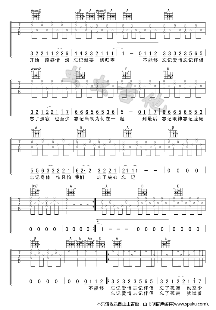 忘记(双吉他谱)吉他谱