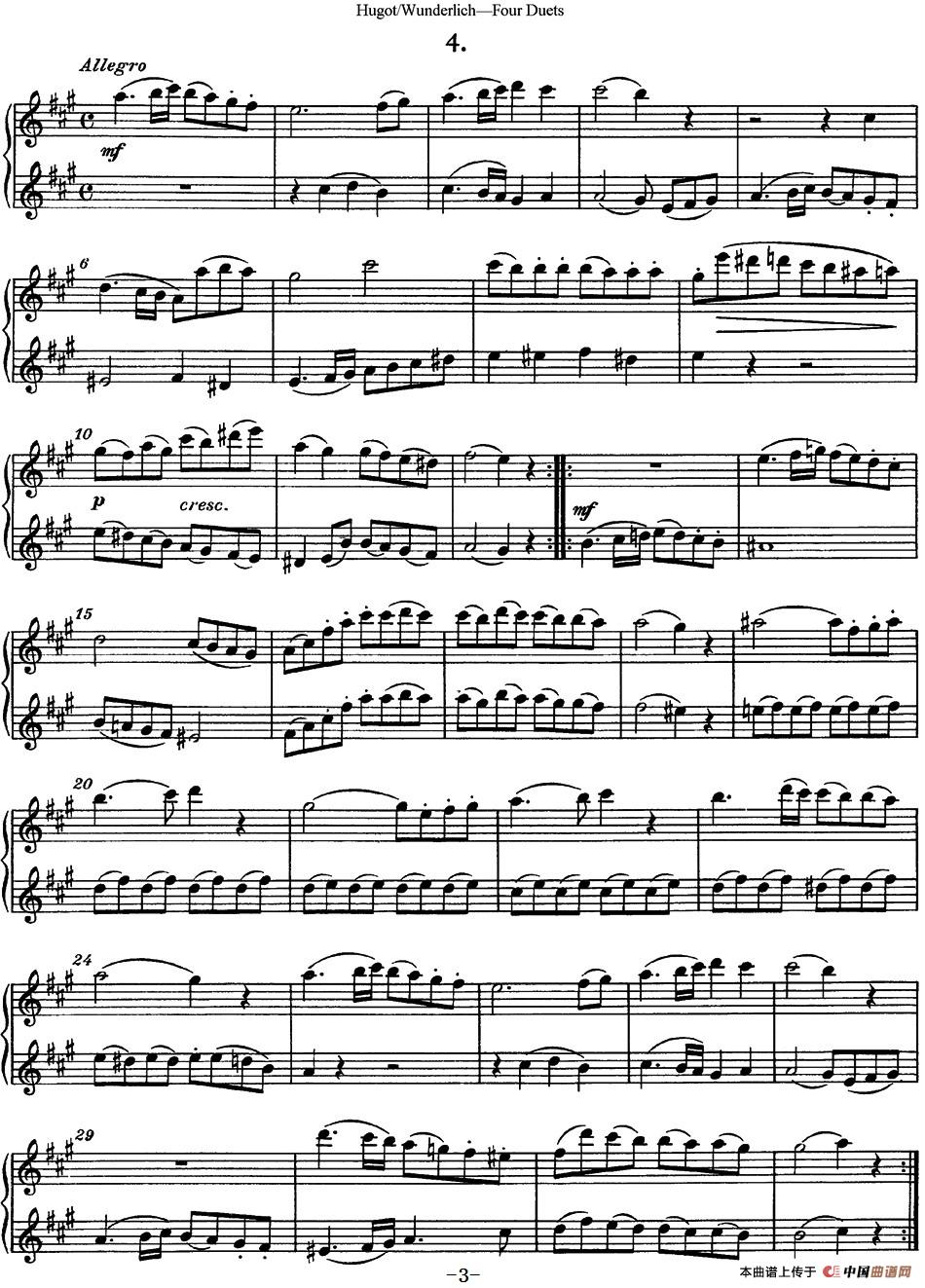 扈高特四个长笛重奏曲长笛谱