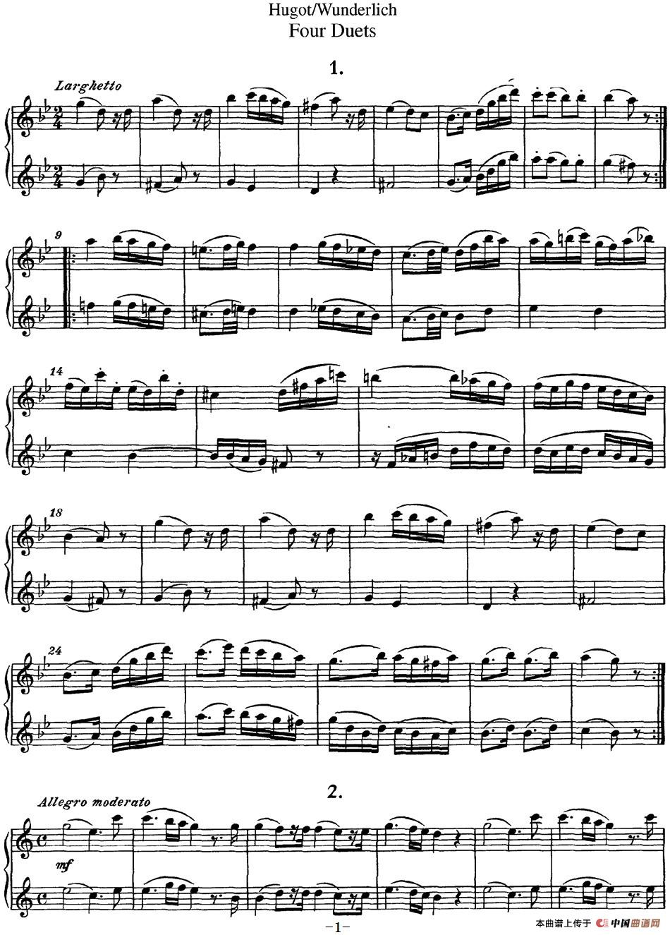 扈高特四个长笛重奏曲长笛谱