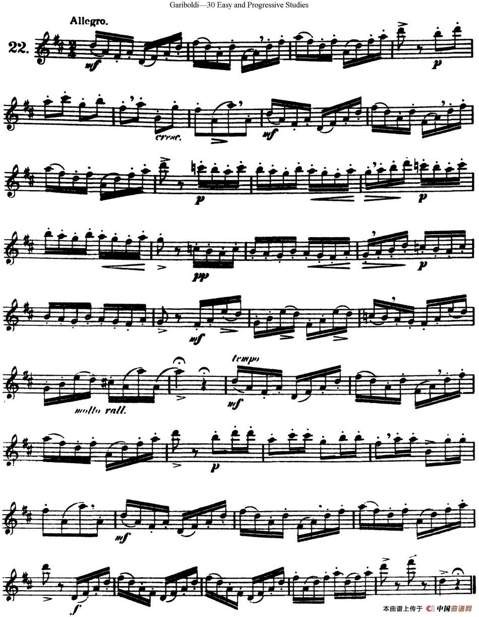 三十首基础及提高练习曲（NO.22）长笛谱