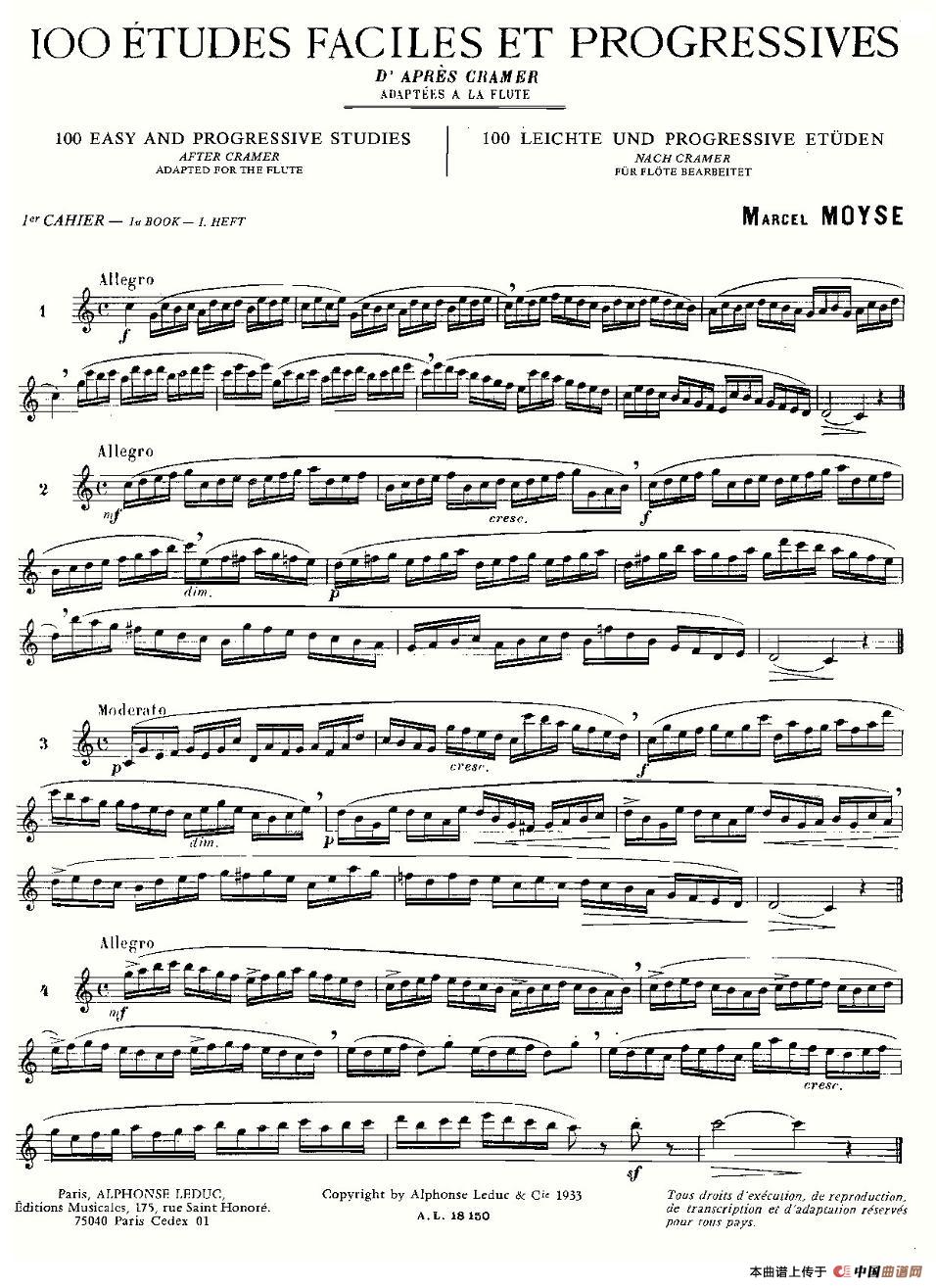 简易音阶练习100首之1-19（moyse-100)长笛谱