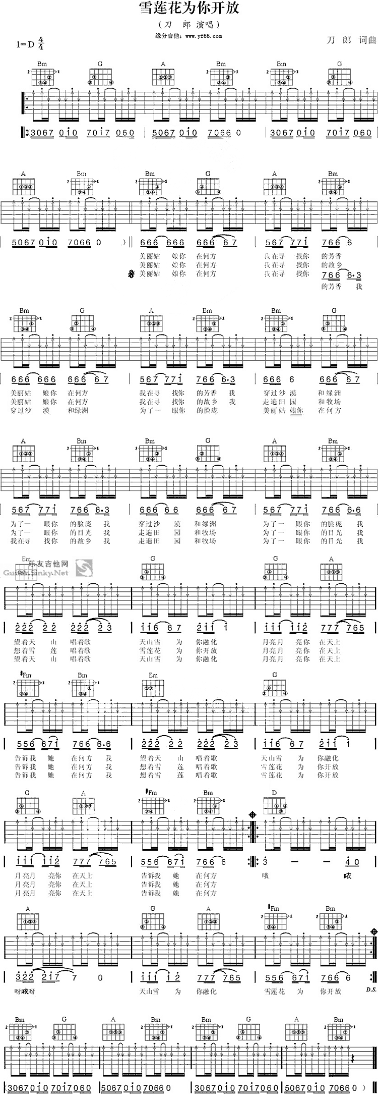 雪莲花为你开放吉他谱