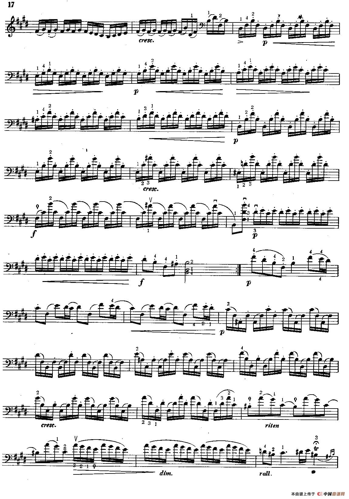 E大调奏鸣曲（大提琴）小提琴谱