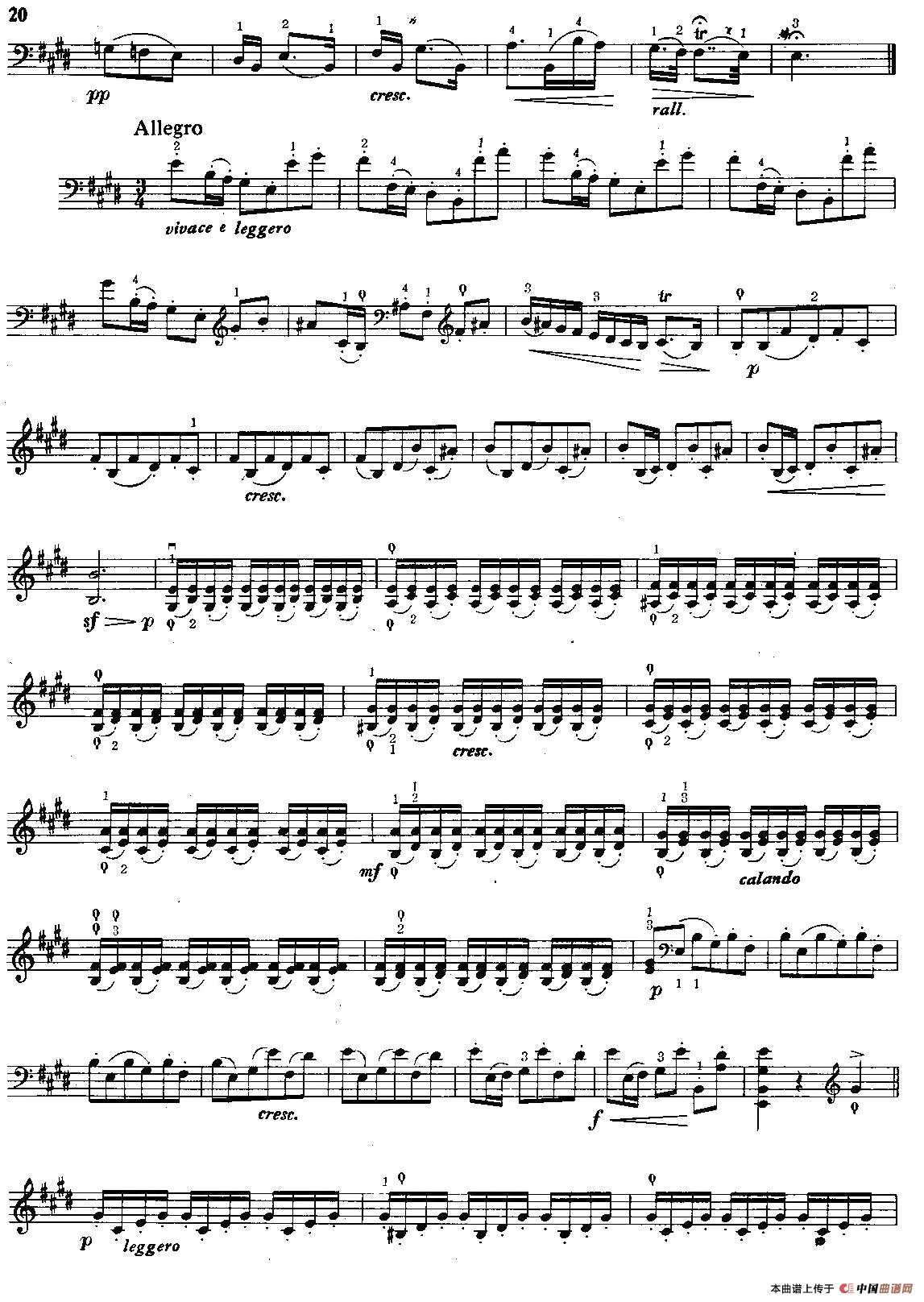 E大调奏鸣曲（大提琴）小提琴谱
