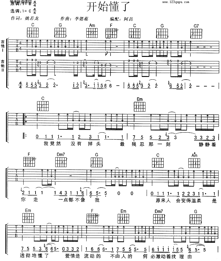 开始懂了 (孙燕姿)吉他谱