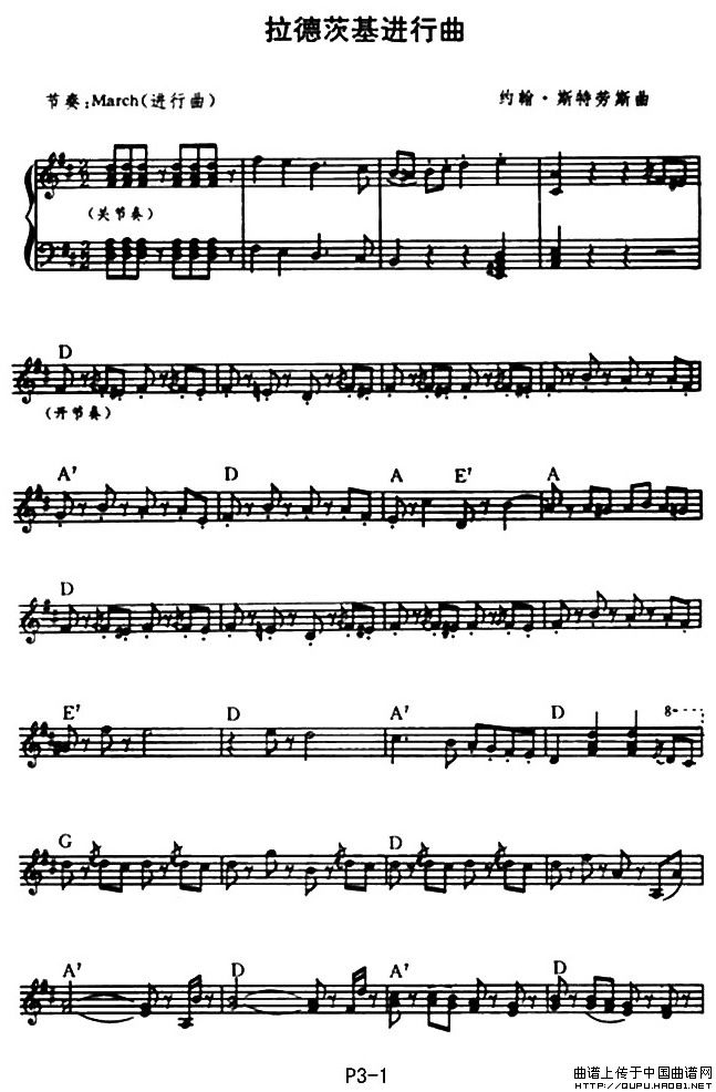 拉德茨基进行曲（版本二）电子琴谱