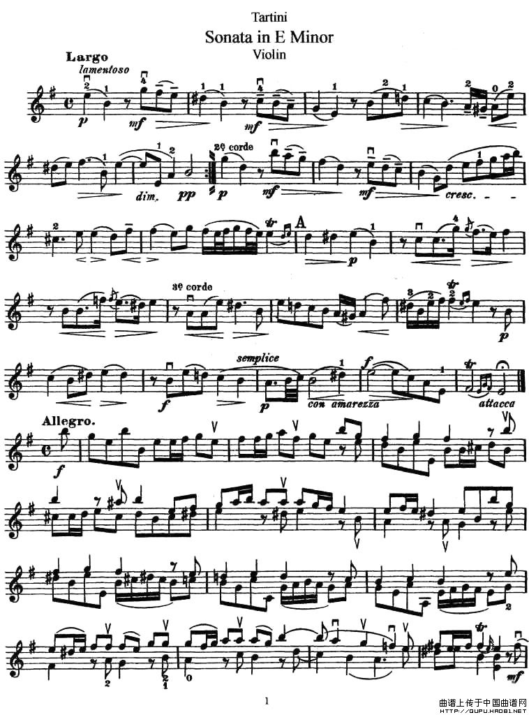 Sonata in E Minor小提琴谱