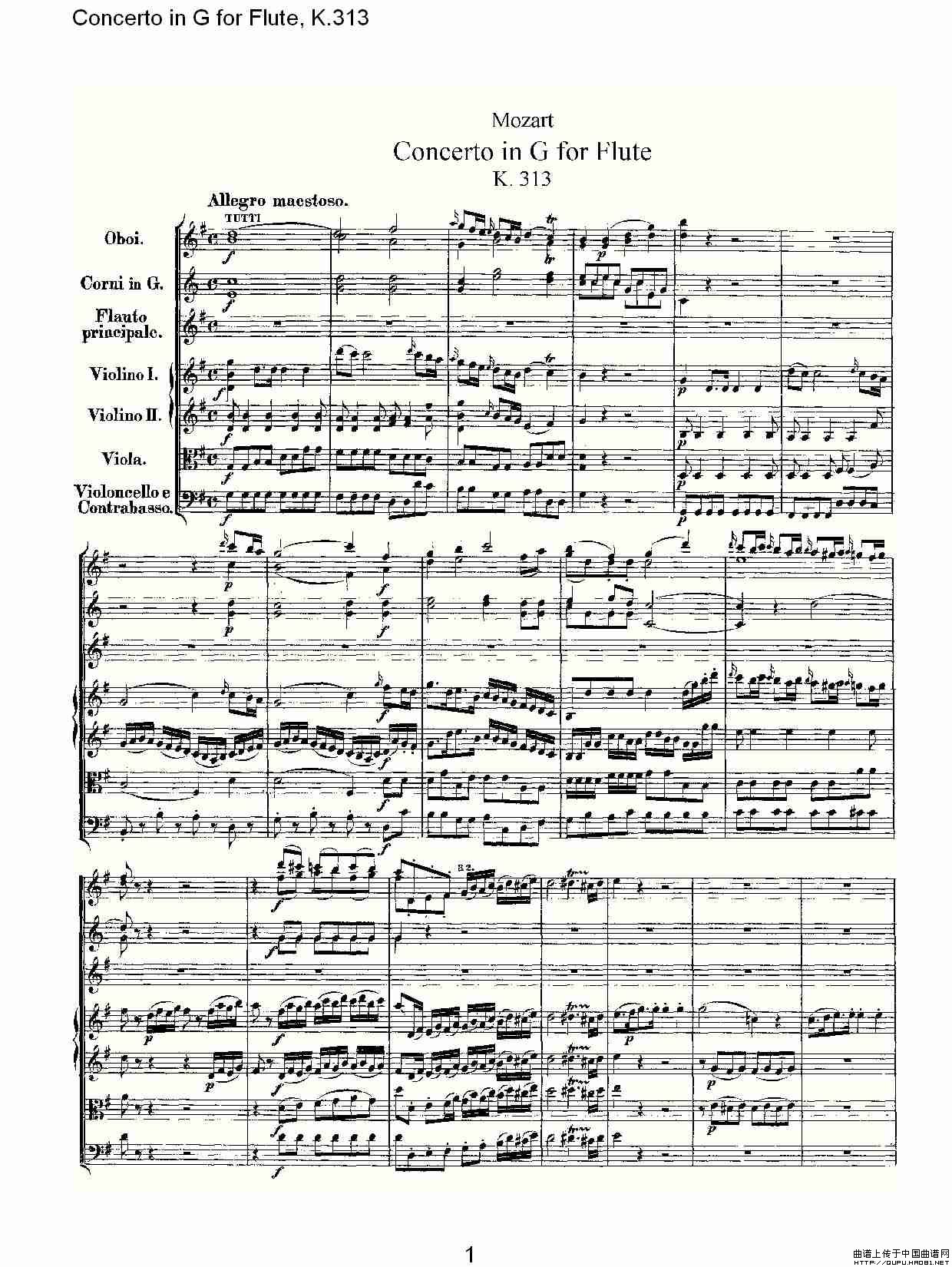 Concerto in（G调长笛协奏曲，K.313）长笛谱