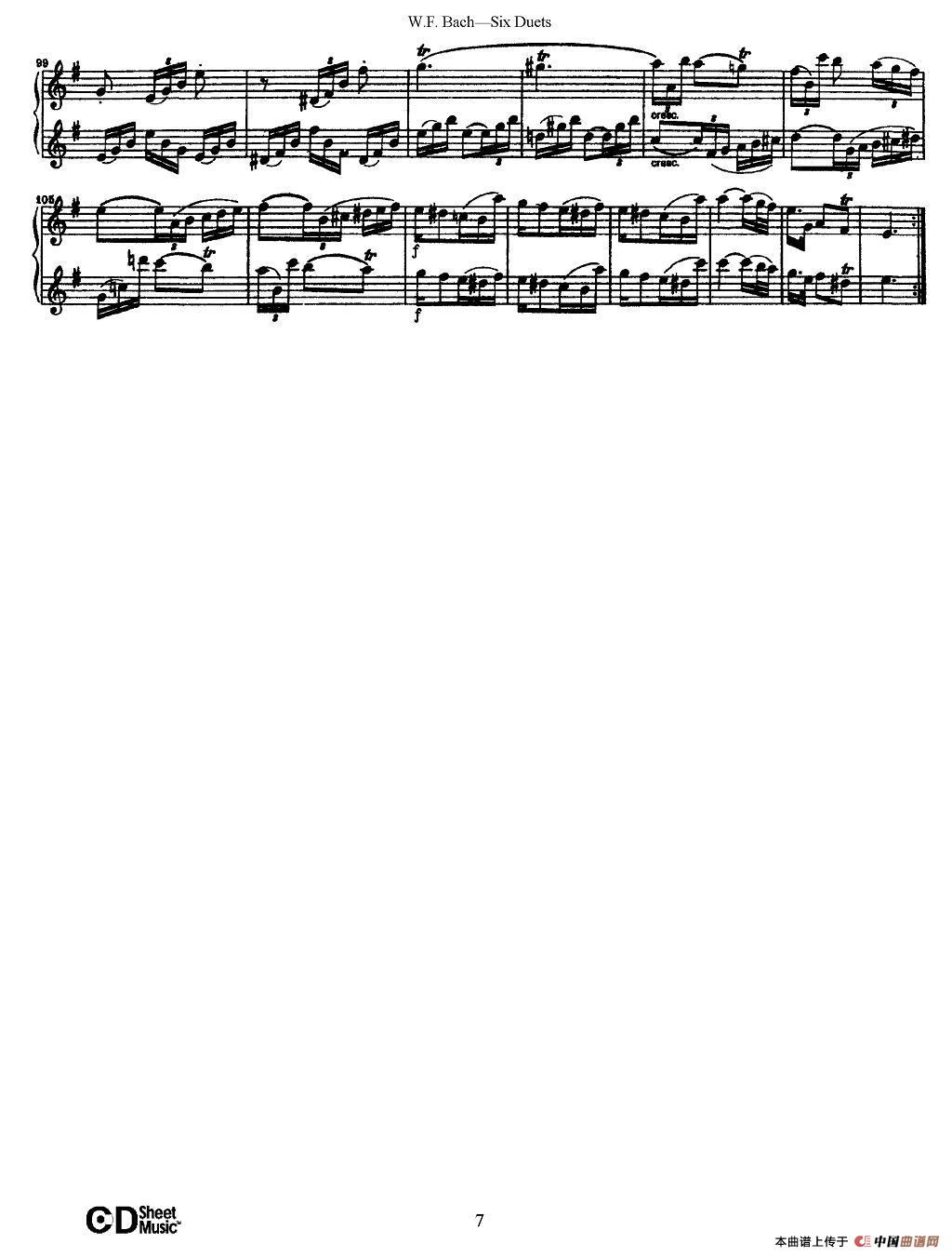 W.F.巴赫—六首二重奏练习曲（1）长笛谱