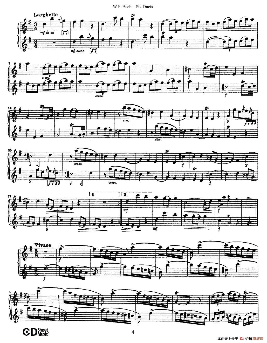 W.F.巴赫—六首二重奏练习曲（1）长笛谱