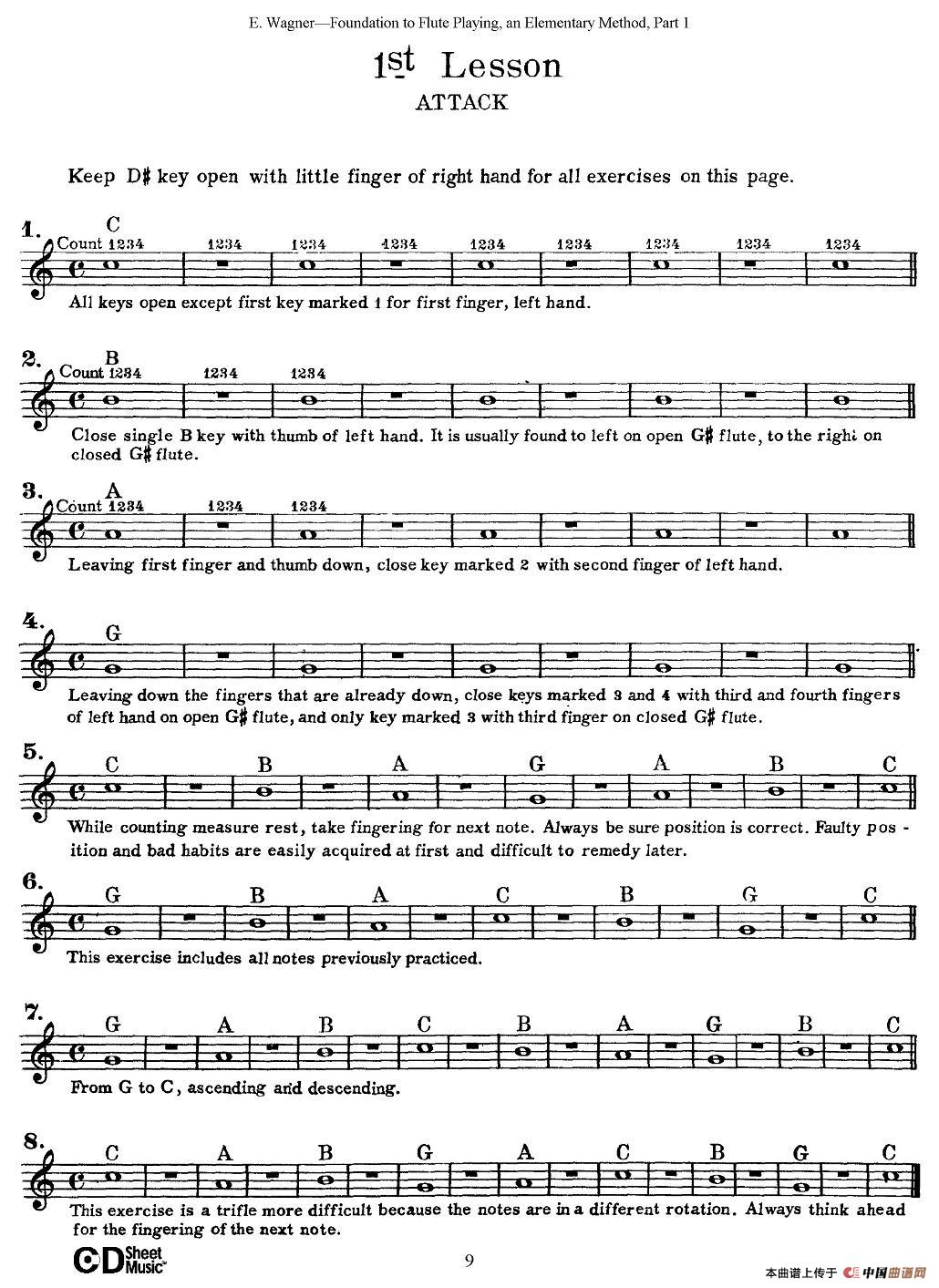 长笛演奏基础教程练习（1—10）长笛谱