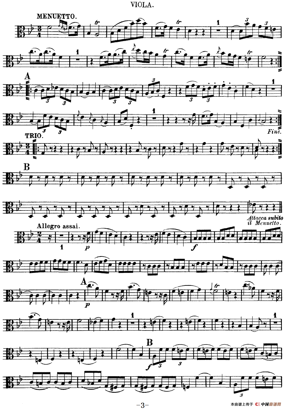 Mozart《Quartet No.12 in Bb Major,K.172》（Viola分谱）