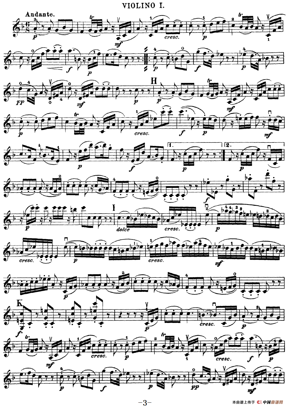 Mozart《Quartet No.15 in D Minor,K.421》（Violin 1分谱）