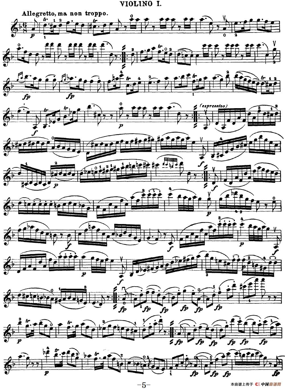 Mozart《Quartet No.15 in D Minor,K.421》（Violin 1分谱）