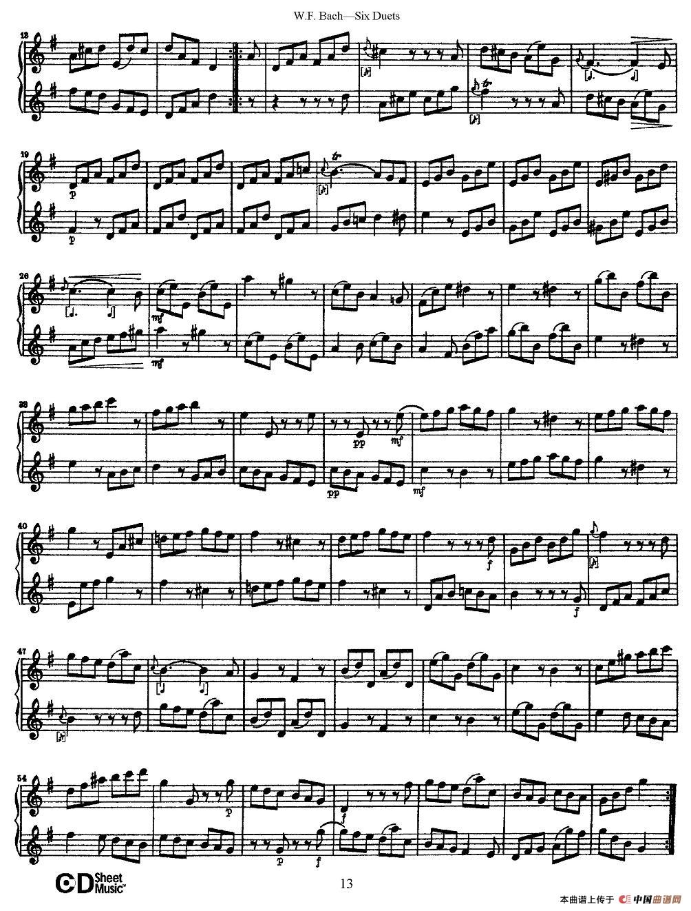 W.F.巴赫—六首二重奏练习曲（2）长笛谱