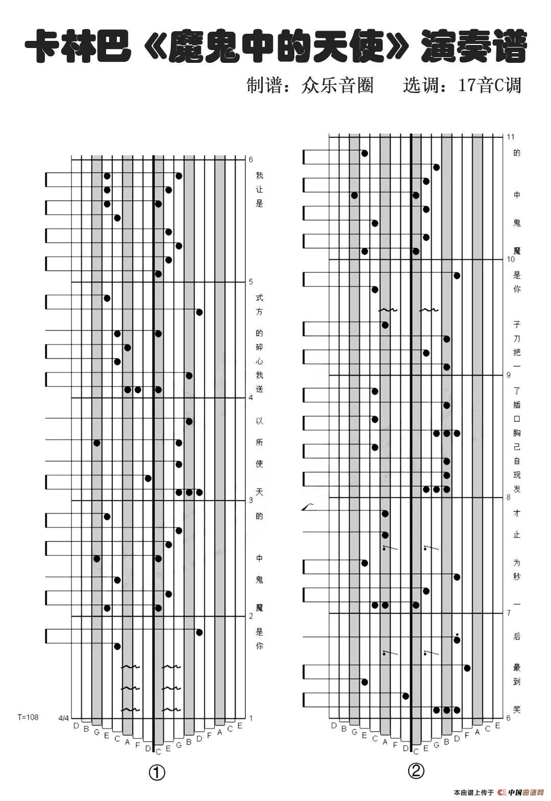 魔鬼中的天使（拇指琴卡林巴琴演奏谱）