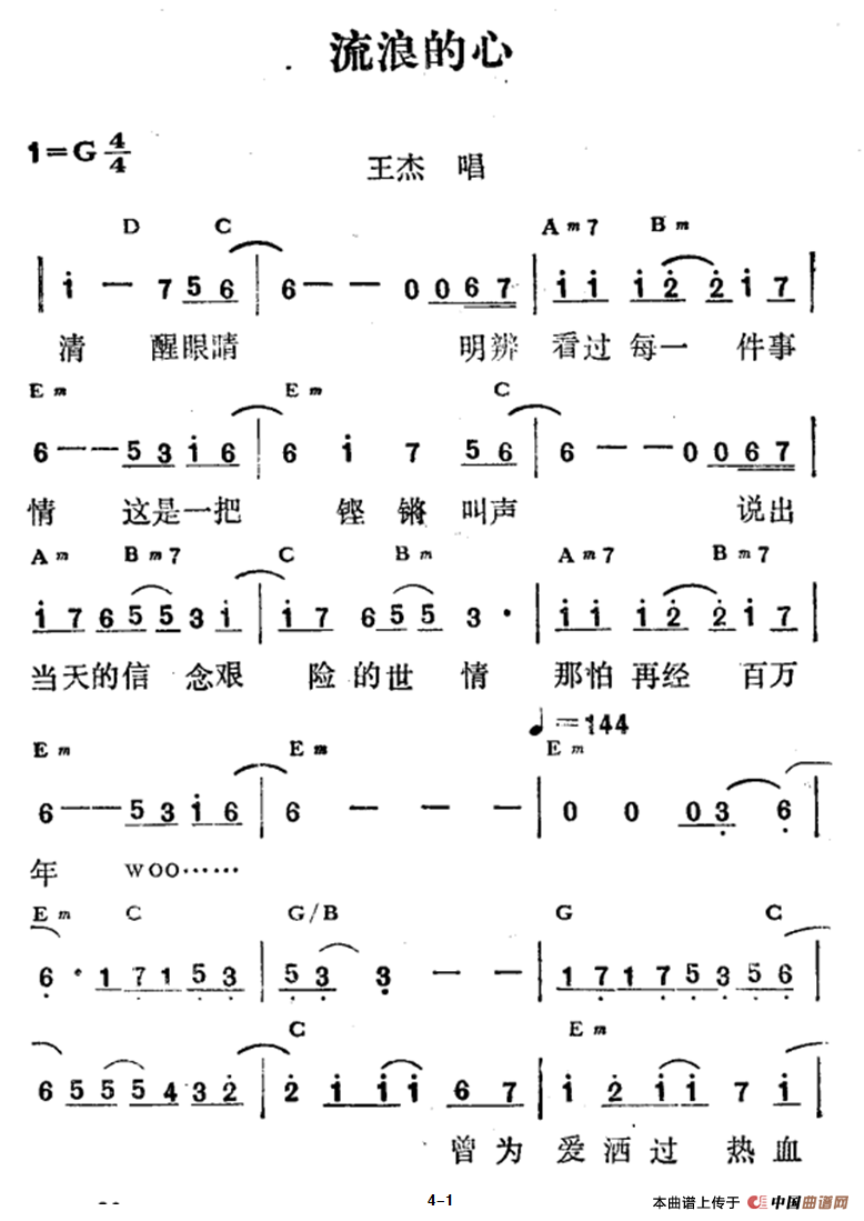 流浪的心（佚名词曲、王杰演唱版）