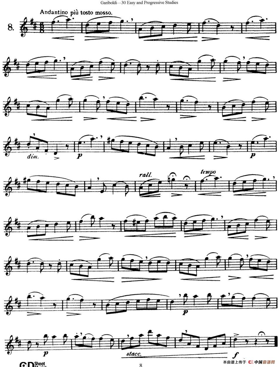 三十首基础及提高练习曲（NO.8）长笛谱