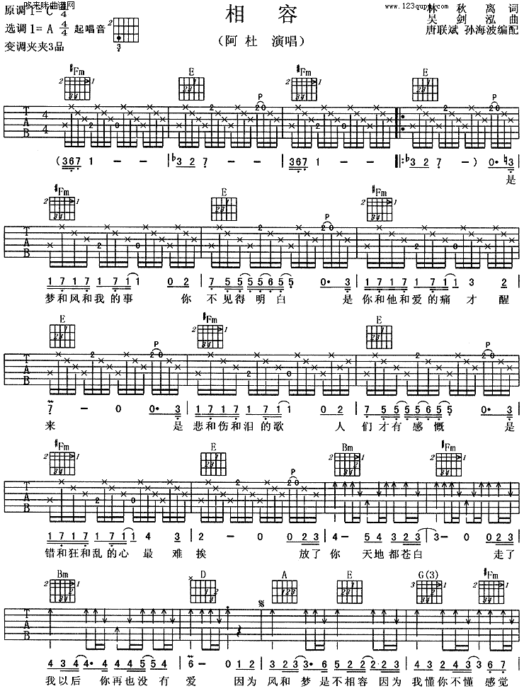 相容 (阿杜)吉他谱