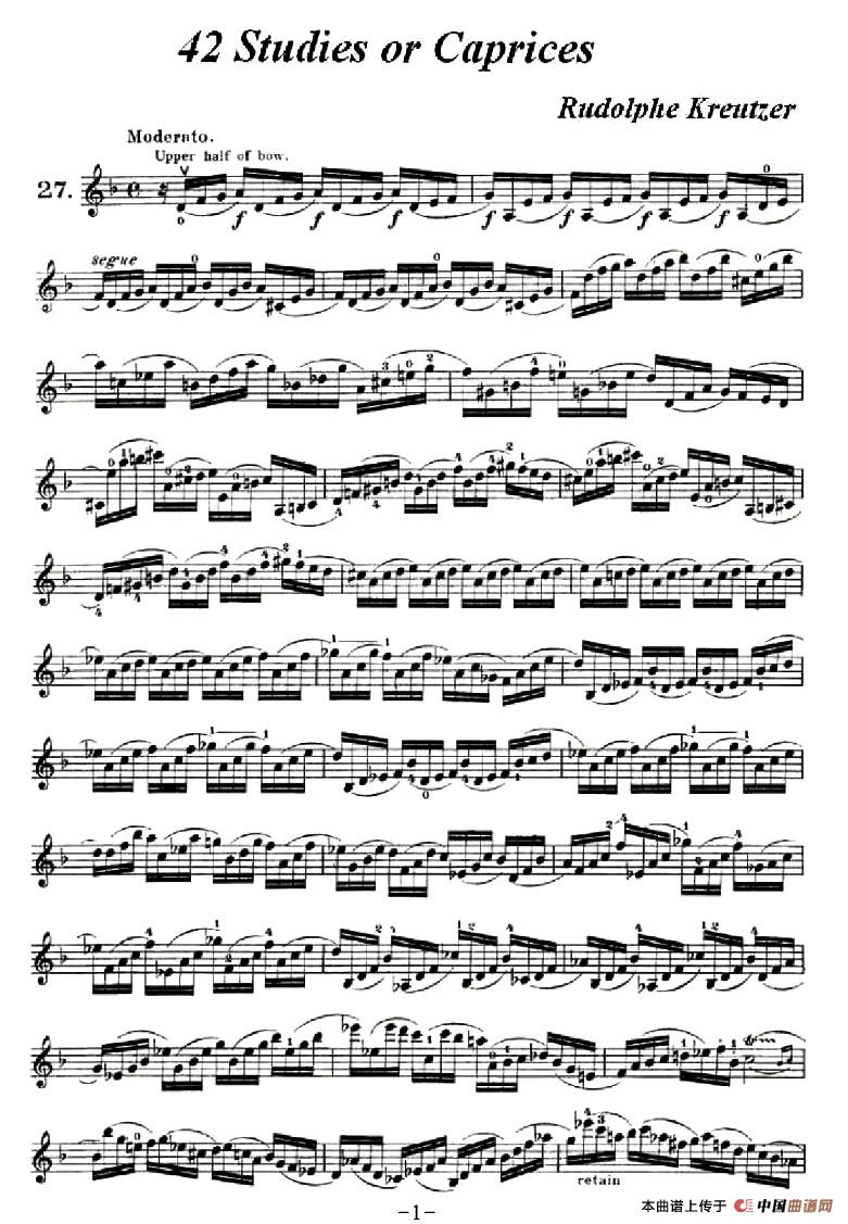 42首练习曲或隨想曲之27小提琴谱