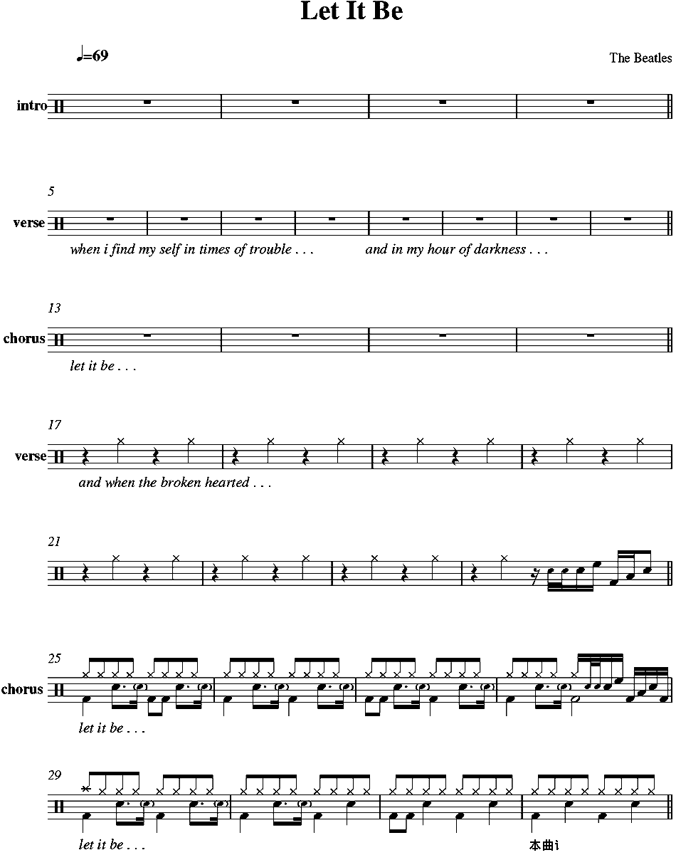 爵士鼓谱：Beatles-Letitbe