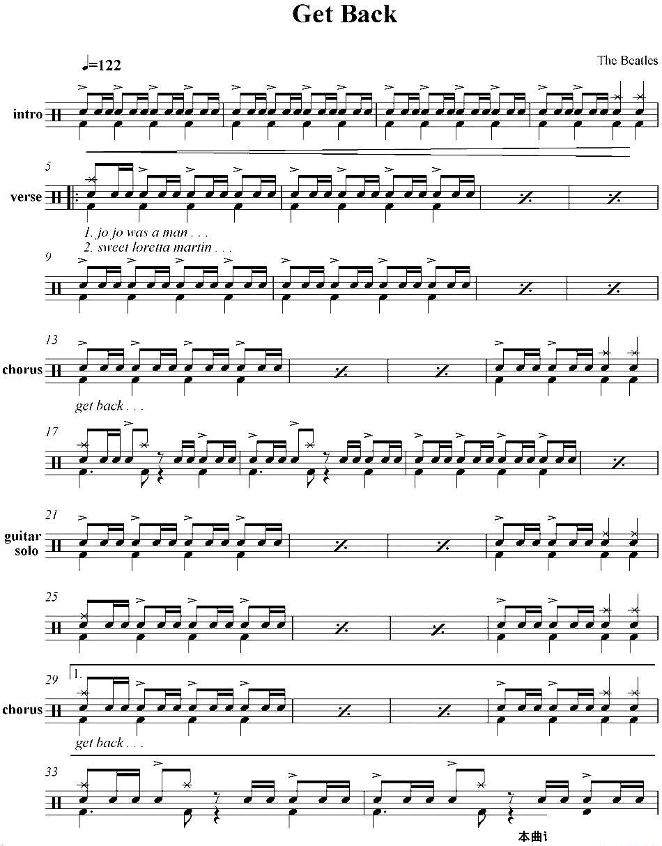 爵士鼓谱：Beatles-Getback