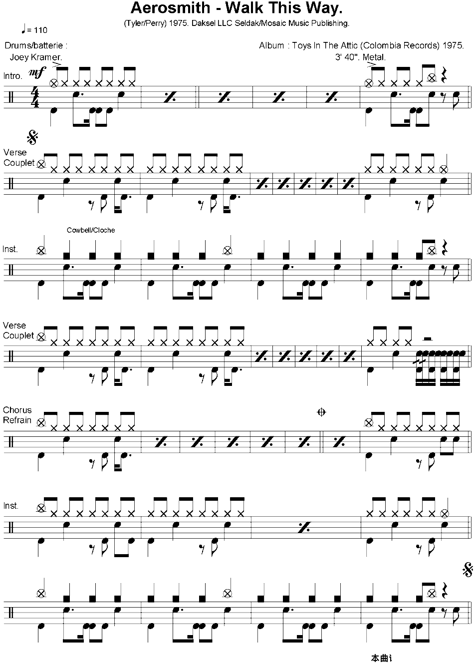 爵士鼓谱：Aerosmith-Walkthisway
