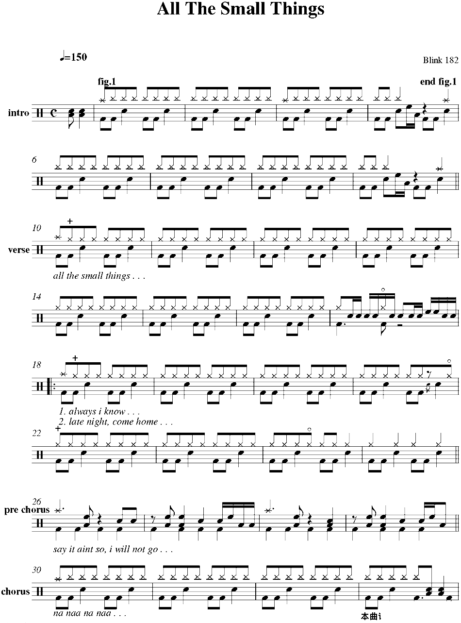 爵士鼓谱：Blink182-Allthesmallthings