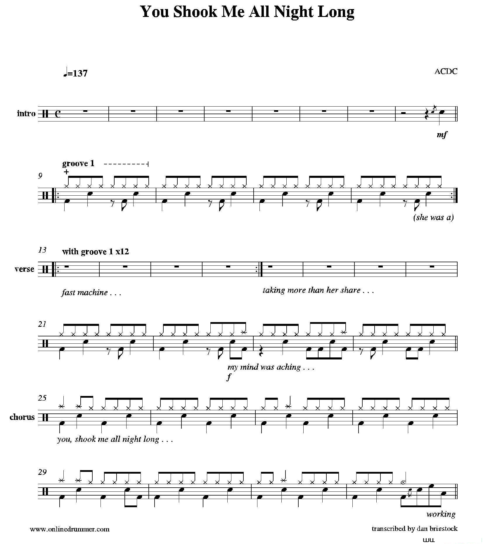 You Shook Me All Night Long（鼓谱）