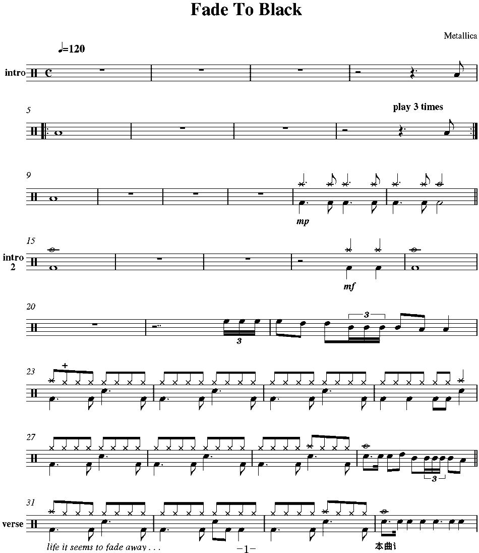 爵士鼓谱：Metallica-fadetoblack