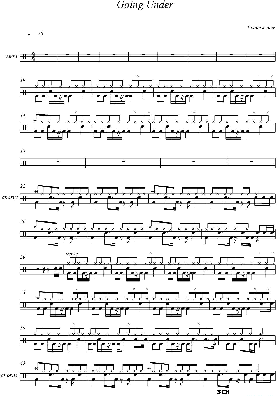 爵士鼓谱：Evanescence-Goingunder