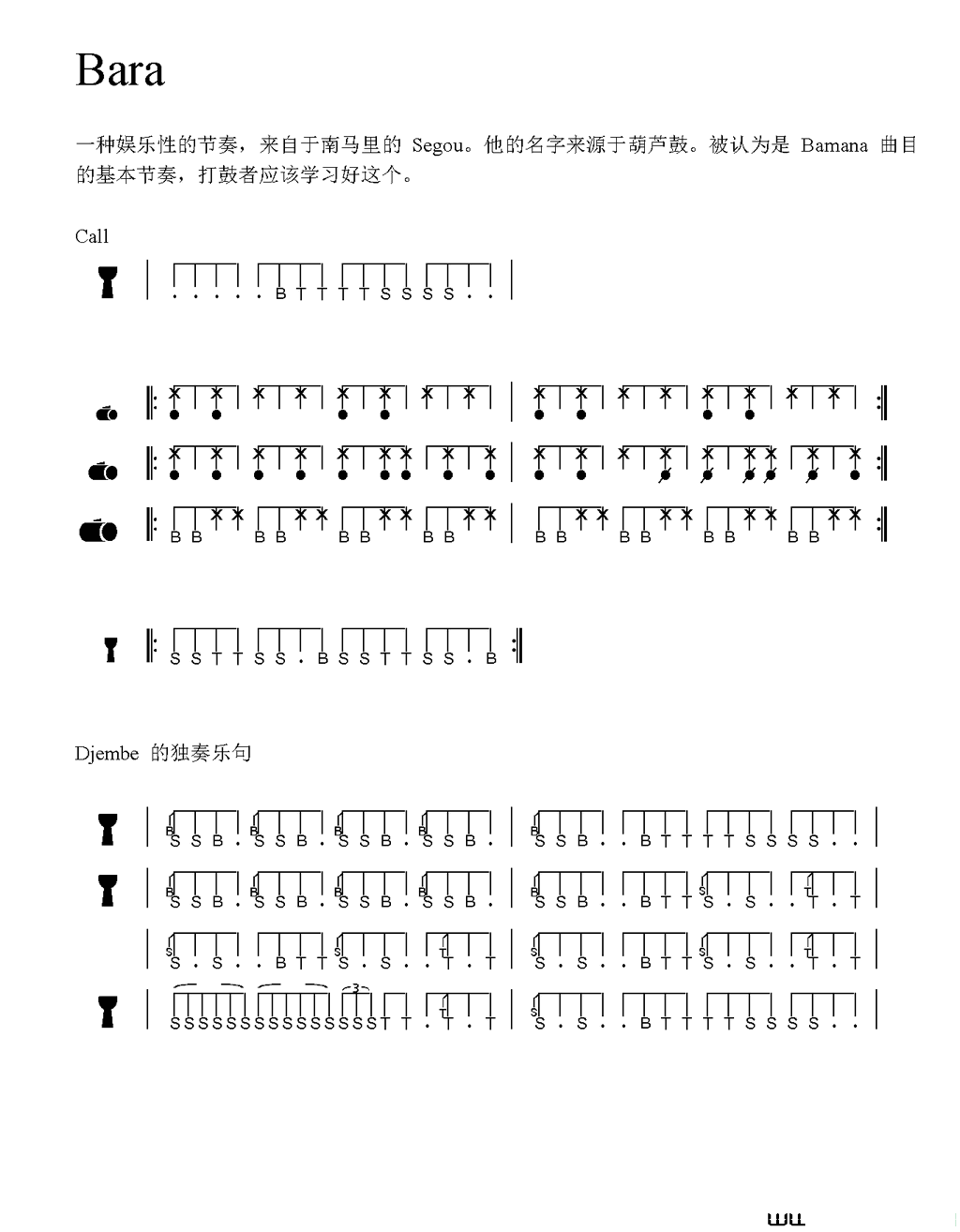 Bara非洲手鼓谱