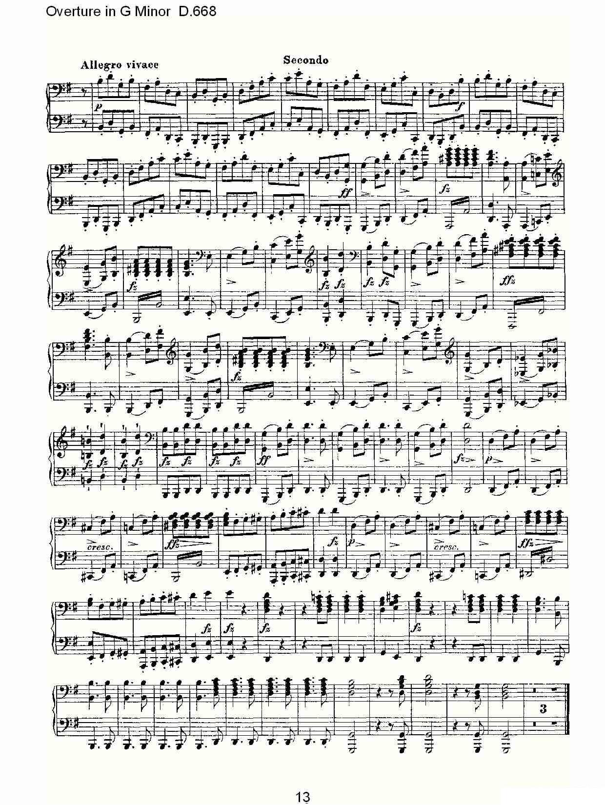 钢琴曲谱 Overture in G Minor D.668（Ｇ小调序曲 D.668）