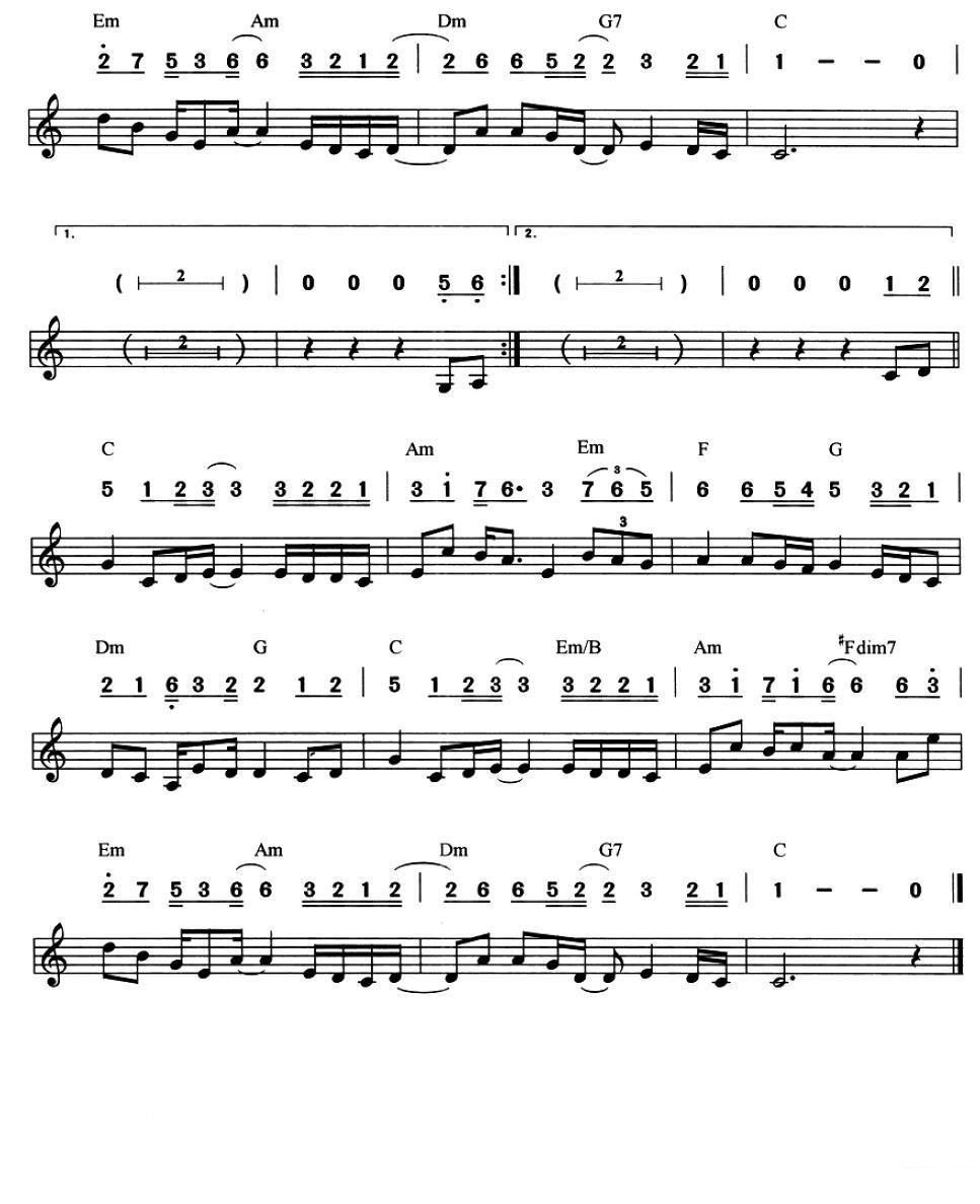 口琴乐谱曲谱 红豆（线简谱混排版）