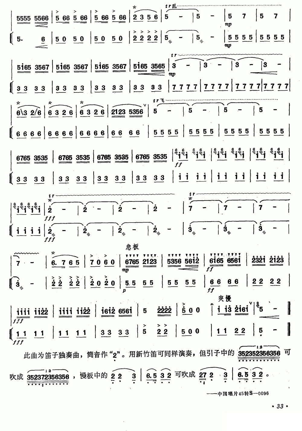 笛箫乐谱曲谱 上游曲（蔡敬民曲 笛子+伴奏）