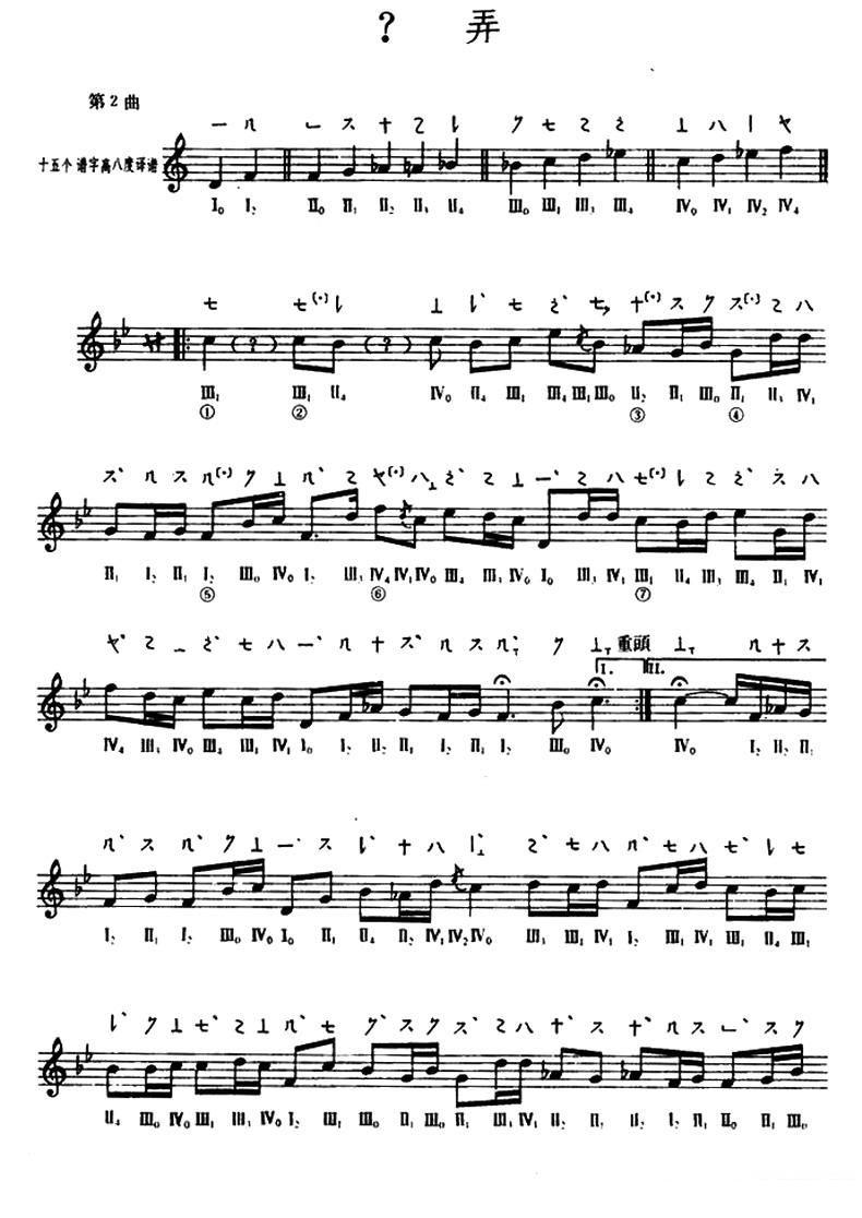 琵琶乐谱曲谱 敦煌琵琶曲谱：？弄（第2曲）