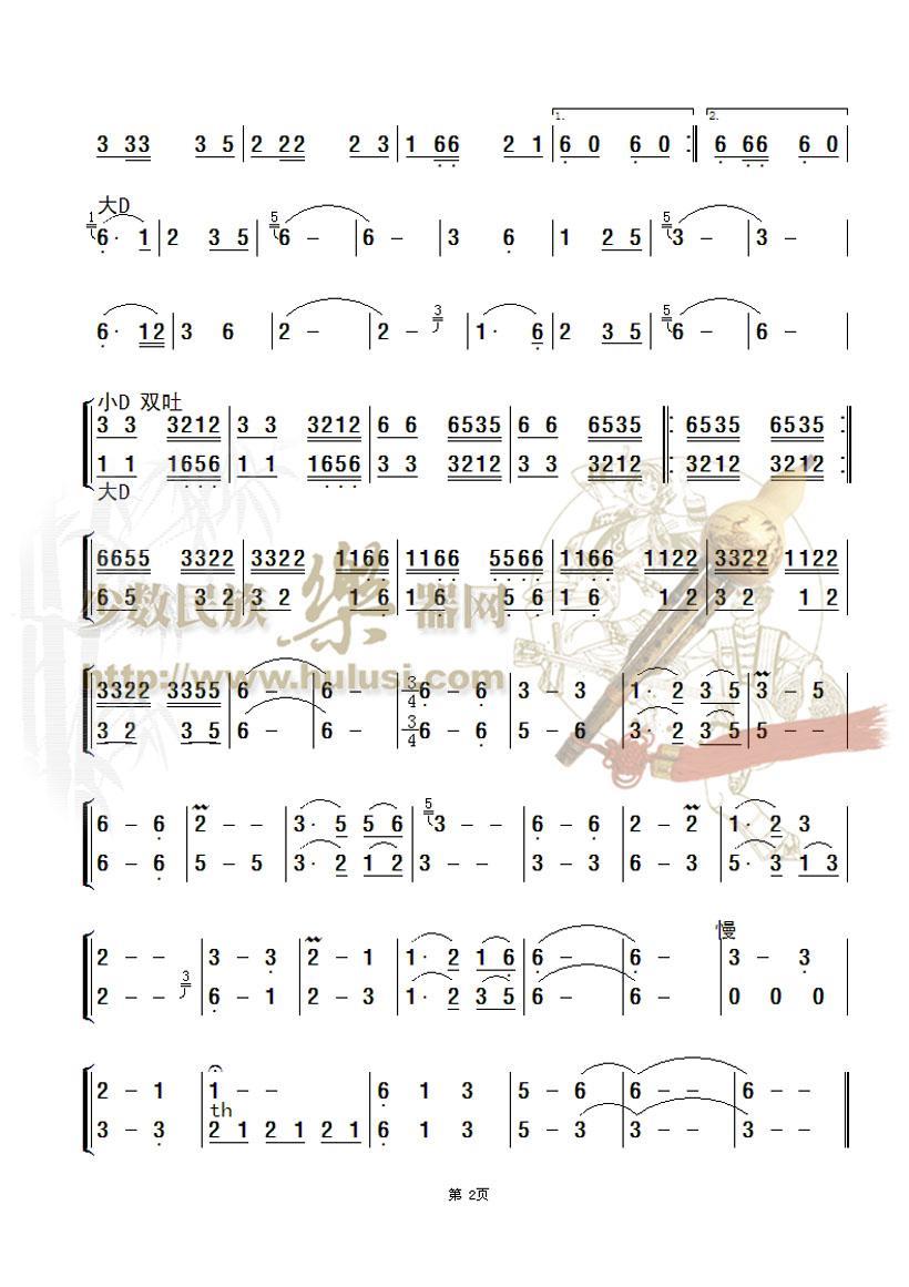葫芦丝乐谱曲谱 悠悠草原情（潘伟曲 张晓峰整理）