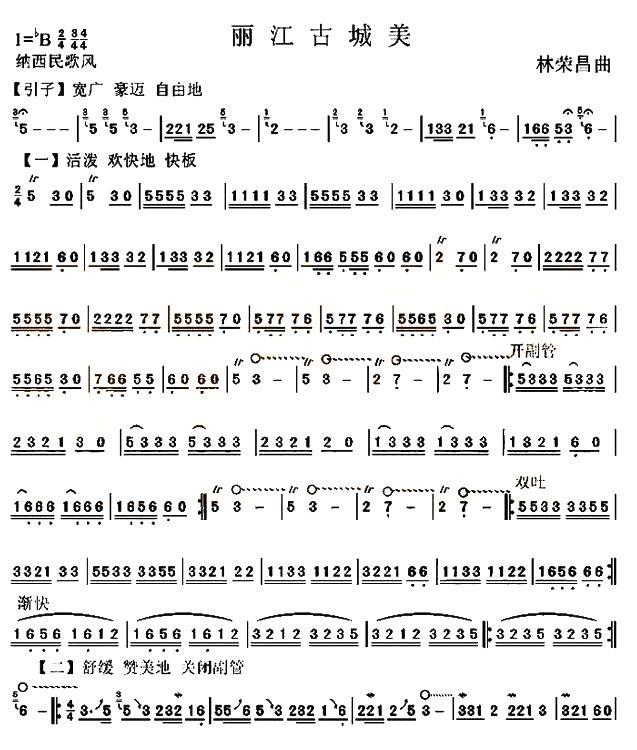葫芦丝乐谱曲谱 丽江古城美（林荣昌曲）