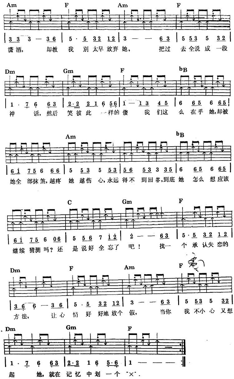 吉他谱乐谱 失恋阵线联盟(民族吉他弹唱)
