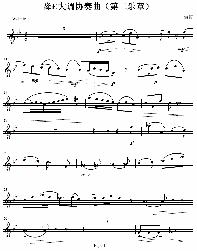 铜管乐谱曲谱 降E大调协奏曲（第二乐章 [小号谱]）