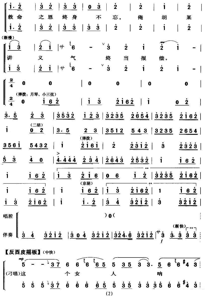 京剧戏曲谱 想当初老子的队伍才开张（《沙家滨·智斗》唱段）