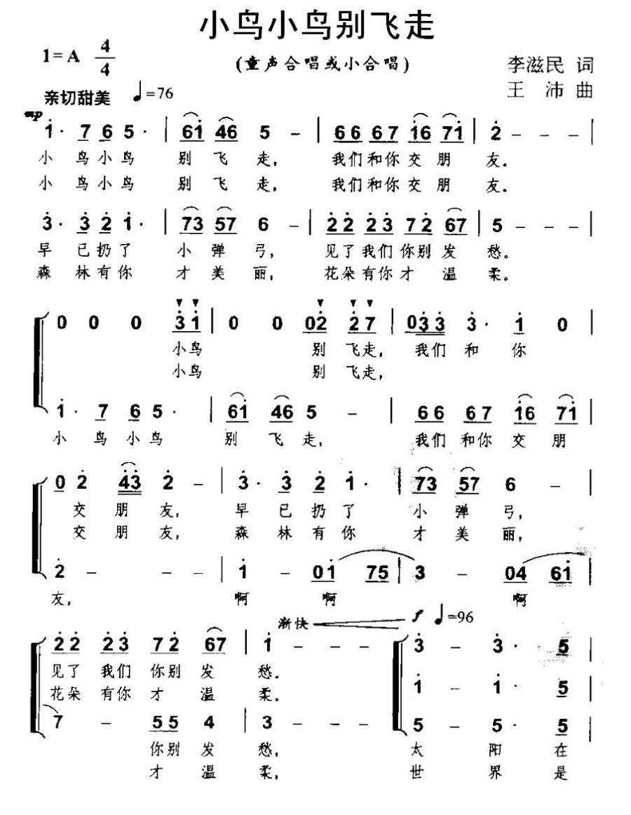 儿歌：小鸟小鸟别飞走（王沛曲 李滋民词）