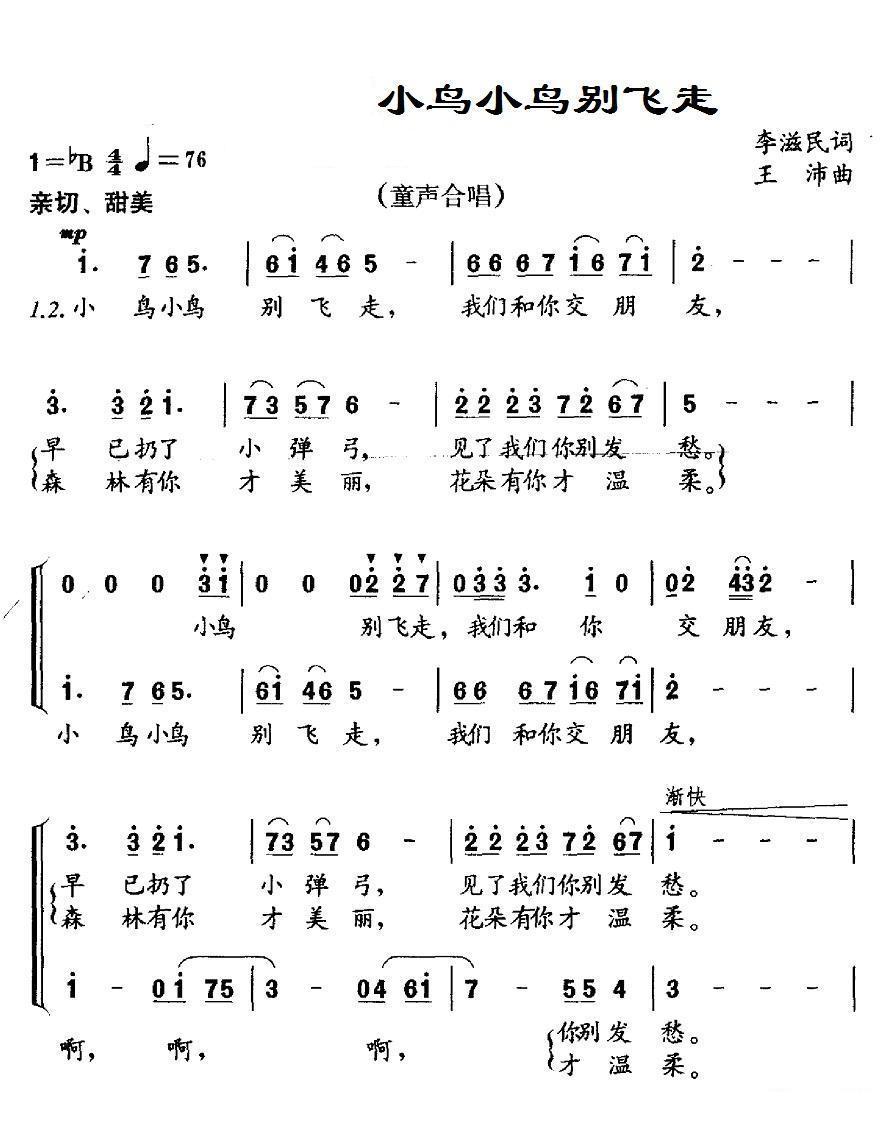 儿歌：小鸟小鸟别飞走（王沛曲 李滋民词）