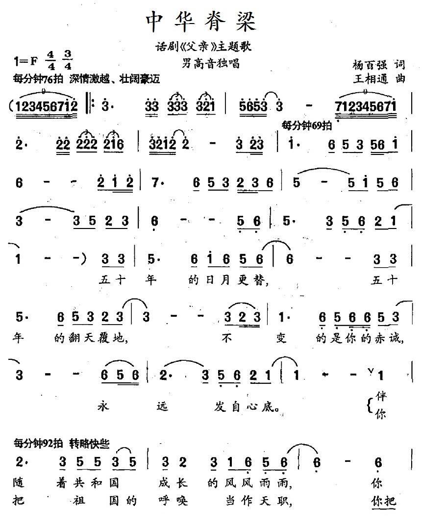 民歌：中华脊梁（话剧《父亲》主题歌）
